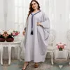 Ethnic Clothing Abaya Stripes Muslim Women Maxi Dress Batwing Sleeve V-neck Islam Loose Casual Tassel Robe Oversized Ramadan Ladies Gown