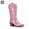 GOGD mode femmes Cowboy bottines courtes pour femmes talon épais Cowgirl bottes brodées mi-mollet bottes occidentales 231118