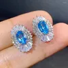 Studörhängen Vintage Silver Topaz för kvällsfest 5 mm 7 Natural Sky Blue 925