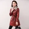 0C463M11 Veste en cuir véritable vêtements pour femmes veste épaissie mi-longue en peau de mouton Style rétro semble plus mince taille personnalisée