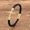 Chain Classic Unisex Cross Zircon Bracelet Charm Man Women Genuine Leather Bangles Stainless Steel Magnetic Buckle Punk Male Jewelry 231118