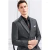 Ternos masculinos Men Suje Luxury 2023 Padrão de faixa cinza escura Bedida dupla 3 PCs (colete de calças de jaqueta) Blazer formal Blazer Gentlemen Slim Fit