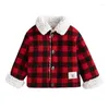 Jassen Babyjongen Babymeisje Geruite print Fleecejack Lange mouw Revers Button Down Dikkere wollen jas Herfst-winterkleding