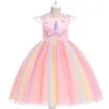 Robes de fille Pourim Unicorn Girls Dress Kids Birthday Party Princess Costume pour Halloween Cosplay Christmas Children Ball Stage Disfraz Mujer 231118