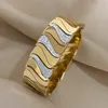 Armreif Flashbuy Design Welle Strass Metall Edelstahl Breite Armreifen Armbänder Hohe Qualität 18K Gold Platte Wasserdicht Schmuck 231120