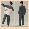 Women's Sleepwear Winter Couple Flannel Pajamas Bear Printing Set Hooded Coral Fleece Thickened Warm Pyjamas Home Clothing