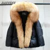 Damesjassen 2023 Luxe Winter Dames Grote Natuurlijke Bont Puffer Overjas Losse Zwarte Parka Met Capuchon 90 Witte Eend Donsjack 231118