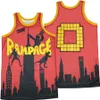 Film Basketball 0 Rampage SKYLINE Maillots Retro City The Rampage Jeu vidéo Rétro HipHop University Pour les fans de sport Respirant Pur Coton Retraite Rouge Bleu Chemise