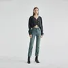 Kvinnors jeans 2023 Autumn/Winter High End Blue Vintage midja Slim Elastic Crop Pants Denim Straight Leg