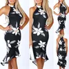 Abiti casual Elegante bar Abito da donna Sexy senza maniche Halter Party da sera Ladies Bodycon Stampa floreale Midi Estate 2023