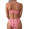 Yüzme Giyim Foohoostore Kadın Kalp Baskı Yastıklı Bikini Sütyen ve Elastik Kılavuzlar Plaj Giyim Mayo Takımını 2 PCS Bikinis Set Mayo Yüzme AA230419