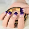 False Nails Y2K Press On Nail Tips Medium Square Gradient Purple Fingernails Glossy Manicure At Home For Daily Wear With Tools