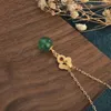 Ожерелья с подвесками в винтажном китайском стиле, цвет эмали, медь, позолоченные, зеленые бусины, ожерелье с облаком, цепочка на ключицу для женщин, ювелирные изделия