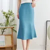 Skirts Rose Red Skirt for Women 2023 Summer High Waist Slimming Commuting Lady MidLength Split Sheath Fishtail Femme 230420