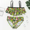 3-14 Years Girl Swimsuit dwoje kawałków kostium kąpielowych dzieci dzieci dzielone dzielone puste zestawy bikini falbala.