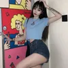 T-shirts pour femmes Style de fête d'été Short Top Slim Harajuku Pure Couleur pure Sweet et mignon Kawaii nue sexy