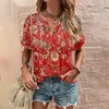 Women's T Shirt Elegant Loose T shirt Ladies V Neck Short Sleeve Tops Summer Clothes Casual Pullover Print Tees Ethnic Women T Shirt 230419