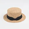 Wide Brim Hats Sea Grass Flat Top Sun For Women Short Fedoras Straw Hat Summer Beach Bowknot Boater Gatsby Costume Accessory