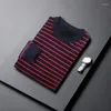 T-shirt da uomo 2023 Autunno Inverno Uomo a righe orizzontali Top Blu Navy Rosso Bianco Fodera in pile T-shirt termiche Maschili Abiti comodi OOTD