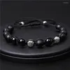 Strand verstellbare Männer Perlenarmband Naturstein Onyx Tigerauge Perlen schwarzes Seil geflochtene runde Kugel Glücksschmuck