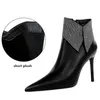 Boots Spring High Quality Pu Pointed Toe Shiny Fashion Women Fine Heels Black Shoes Warm Winter 231120