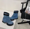 Denim Neue Hosenstiefel Damen Runde Zehen Stiefel mit dickem Boden Slip-On Trendige Nischen-Kurzstiefel