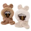 Chapeaux et foulards Ensembles d'hiver en peluche pour enfants, écharpe en fausse fourrure de lapin, chapeaux pour enfants, oreilles d'ours mignonnes, chapeau chaud pour filles et garçons, bonnets coupe-vent 231118