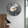 Wall Clocks Yellow Daisy Butterfly Bubble Gray Clock Modern Design Living Room Decoration Mute Watch Home Interior Decor