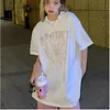 여자 티셔츠 면화 T 셔츠 보라색 거미줄 프린트 여름 짧은 소매 대학 한국어 느슨한 모든 경기 디자인 상판하라 주쿠 패션 230419
