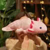 Pluche poppen 45cm Kawaii Kleurrijke t Knuffel Gevuld Schattig Axolotl Salamander Fuzzy Pluche Vis Sussend Lang Kussen Kussen Kindercadeau 231118