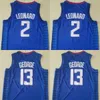 Equipe Paul George Basketball Jersey 13 Man Kawhi Leonard 2 cores Preto Azul Marinho Branco Cinza Cidade Ganhou Associação Puro Algodão Respirável Ícone Tudo Costurado Bom