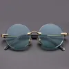 Sunglasses Rimless Round Glass Man Woman Acetate Frame Natural Crystal Stone Green Lens Sun Glasses UV400 Anti Eye Dry Scratch