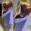 Abiti da ballo arabi Aso Ebi Lussuoso collo trasparente Una spalla Cristalli di perline Corsetto guaina viola Africano Nigeria Abito da sera scintillante Abiti di secondo ricevimento