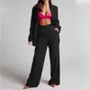 Women's Two Piece Pants 2023 Spring Women's Loose Casual Lapel Long-sleeved High-waisted Wide-leg Trousers Two-piece Set