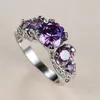 Обручальные кольца обаяние круглый пурпурный для женщин серебряный цвет циркон группы винтажные обручальные кольцо подарки на кольцо матери