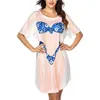 女性の水着女性ビキニシャツカバー半袖のかわいいプリントカバーアップバギーTドレス楽しいウェアバススーツ2023夏