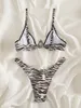 Women's Swimwear Zebra Striped Halter Triangle Bikini Set Pushup Bra High Waist Pantie Micro Thong Bikinis 2023 Mujer String Swimsuit 230420