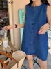 Повседневные платья, джинсовое летнее мини-платье, женское без рукавов в корейском стиле, женское свободное модное женское платье 2023, Vestido Mujer