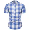 Men's Casual Shirts Blue And White Plaid Shirt Men 2023 Summer Fashion Chemise Homme Mens Checkered Short Sleeve BlouseMen's