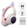 Écouteurs de téléphone portable Oreille de chat Casque de jeu sans fil pour tablette PC Audio Mignon Voyage à la maison Clignotant 5.0 avec lumière LED Cadeau de mode Stéréo YQ231120