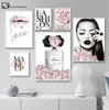 Dekorpainting amp kalligrafi rosa blommor mode lady affisch sliver läppar makeup tryck canvas konst målning vägg bild modern g6220824
