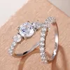 Cluster Rings Huitan Trendy Double Stackable Set For Women Silver Color 2Pcs Finger Accessories Wedding Engagement Jewelry Anillo
