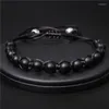 Strand verstellbare Männer Perlenarmband Naturstein Onyx Tigerauge Perlen schwarzes Seil geflochtene runde Kugel Glücksschmuck