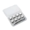 Square Round Whisky Stone med Clip Bar Accessory Wine Chiller Boxed 304 Rostfritt stål Ice Cube Metal Drink Cooler Ice Cube J0420