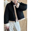 Vestes Femmes Femmes Shearling Doublé Col Montant Veste Sude Marron Noir Automne / Hiver 2023 Manteau de moto d'agneau court et épais