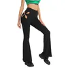 Pantalon Femme Capris Femme Vêtements Polyester Mode Flare Couleur Unie Taille Haute Chic Évider Stretch Pantalon Cloche