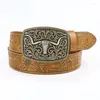 Ceintures Vintage en cuir PU boucle ceinture Western Cowboy Cowgirl Floral gravé ceinture Punk individuel tout assorti décoratif