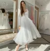 Eenvoudige Korte Trouwjurk 2024 Sweetheart Lange Mouwen Thee Lengte Bruid Jurken Satijn Tule Bridal Partij Jassen Vestido De Novia