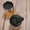 ウォーターボトルステンレススチールライナータンブラー木製断熱コーヒーティーマグトラベルキャンプカップ
