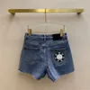 Märke kvinnors denim shorts broderi dam kvinnor 2024 sommar hög midja mager casual korta jeans för kvinnor 2 färger